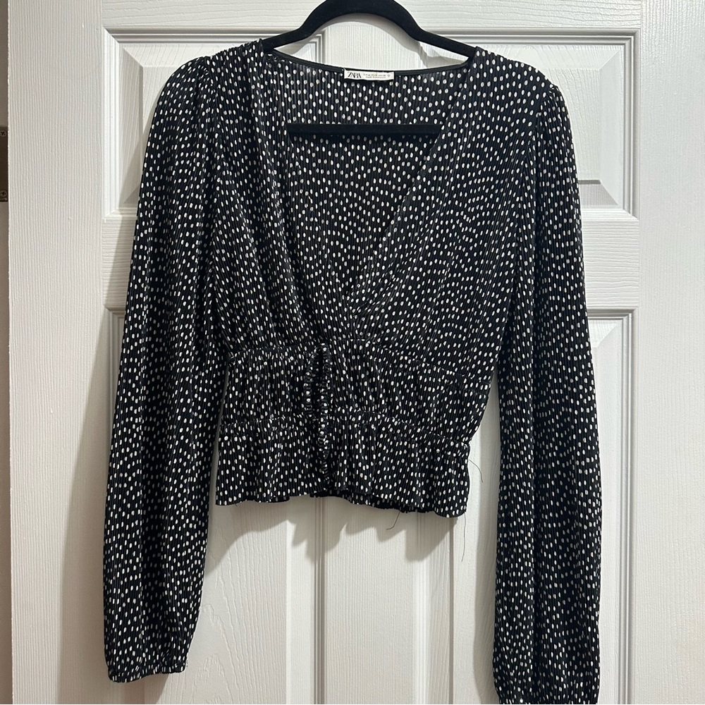 Zara Black & White Polka Dot Spotted Blouse